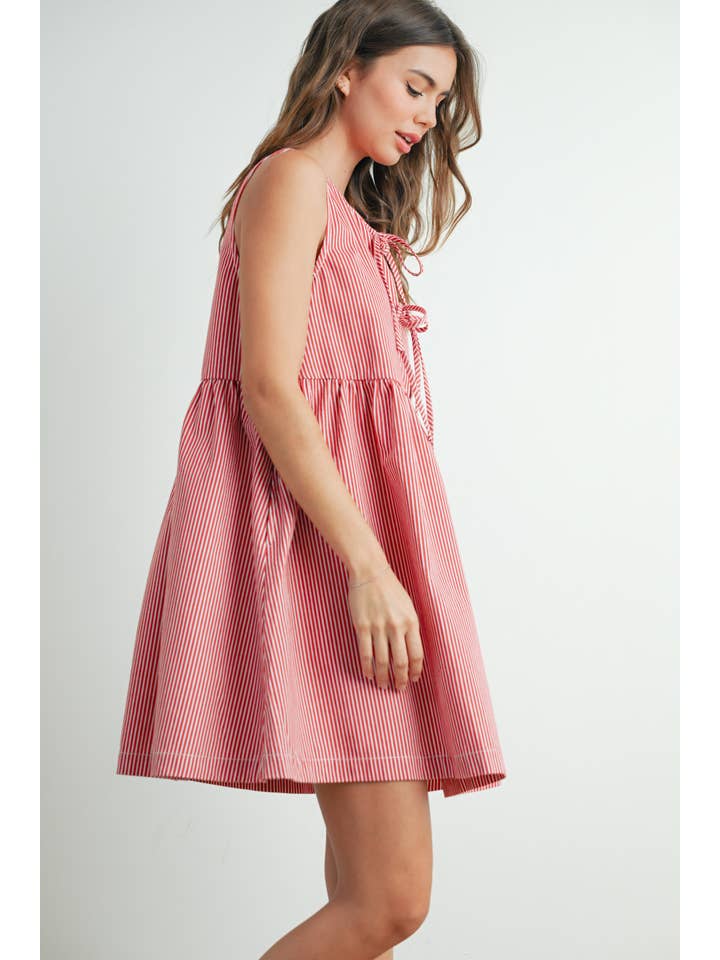 Bow Front Mini Dress - Red/Ivory