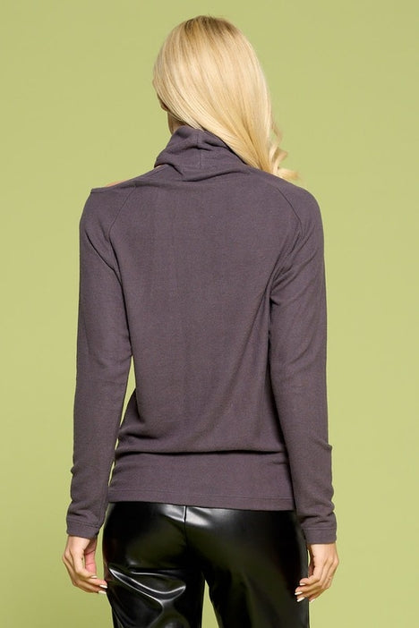 Cold Shoulder Turtleneck Sweater - Charcoal