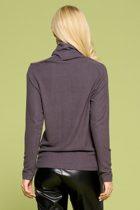 Cold Shoulder Turtleneck Sweater - Charcoal - Final Sale