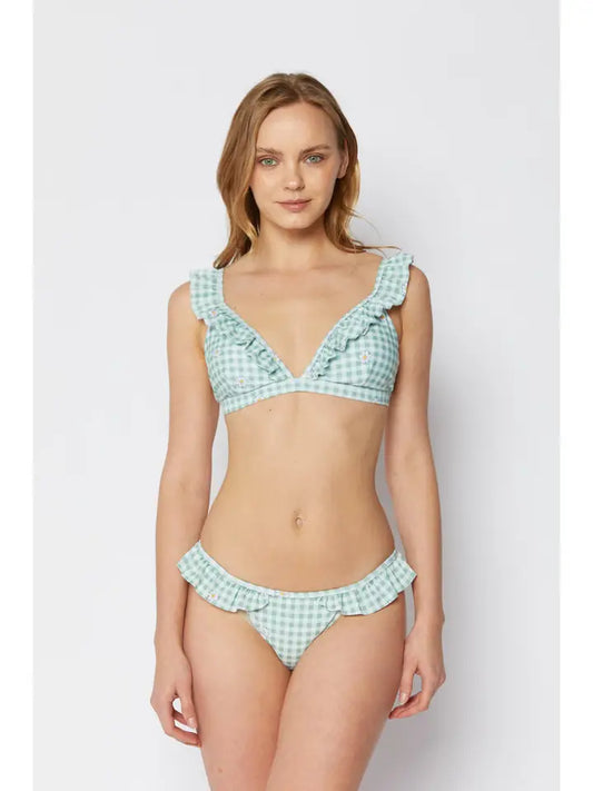 Ruffled Bikini - Gingham Daisy Lime