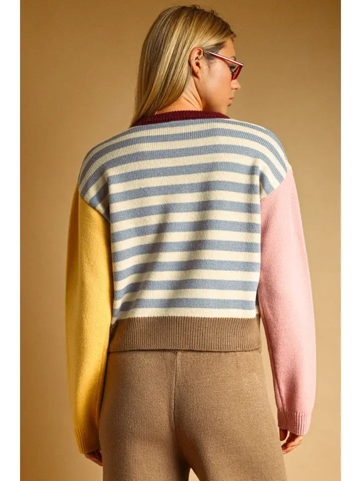 Color-Block Stripe Sweater - Blue Multi
