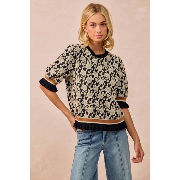 Textured Rose Top - Black