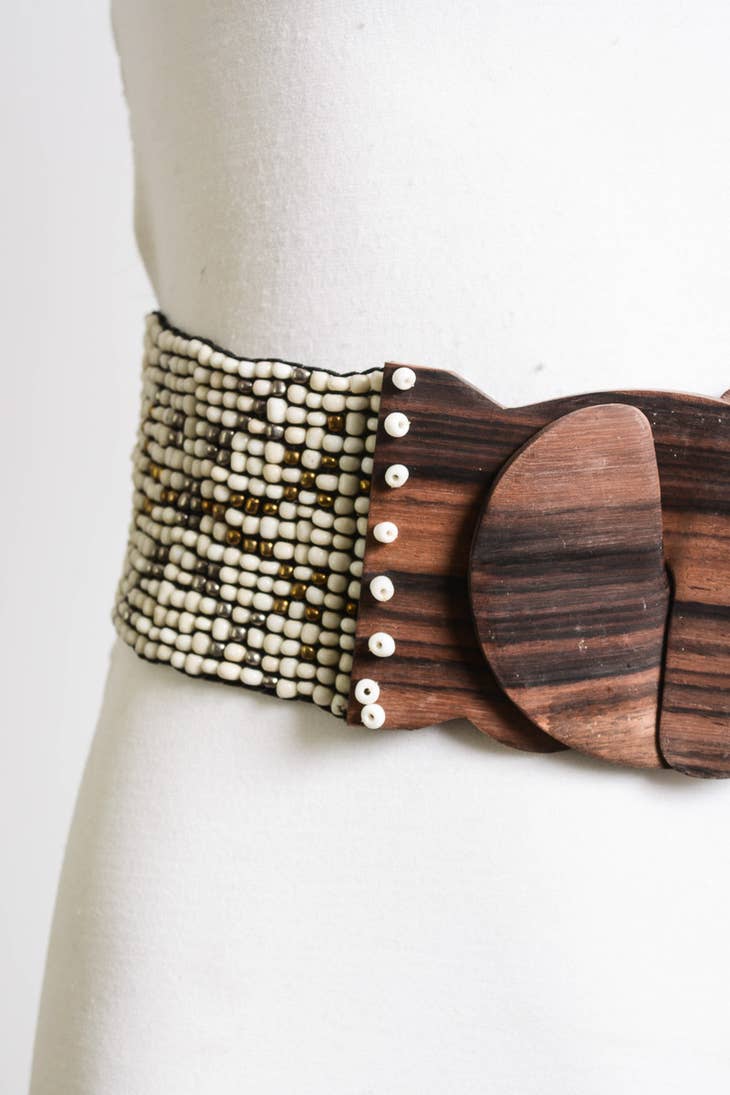 Starburst Pattern Bead Belt - Ivory