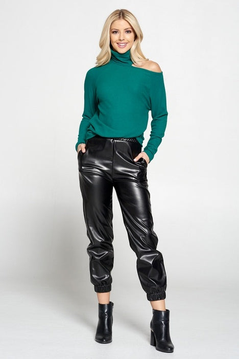 Cold Shoulder Turtleneck Sweater - Green