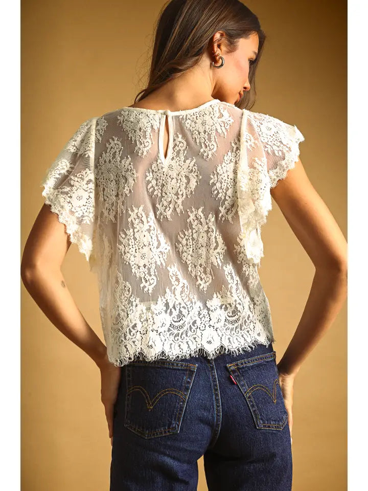 Lace Scalloped Top - Ecru
