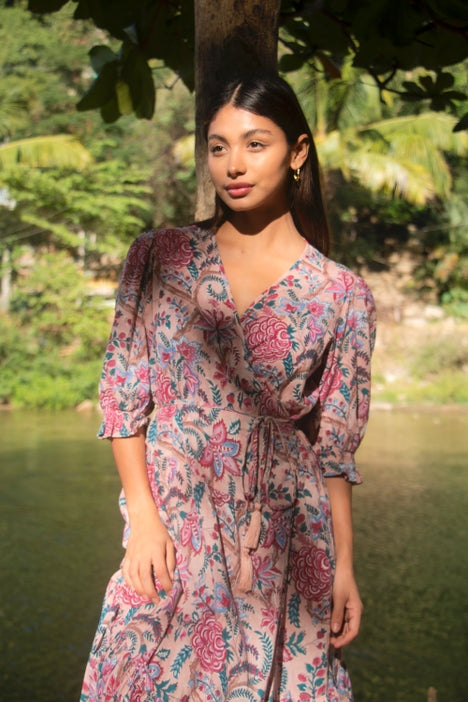 Block Printed Wrap Dress - Satya