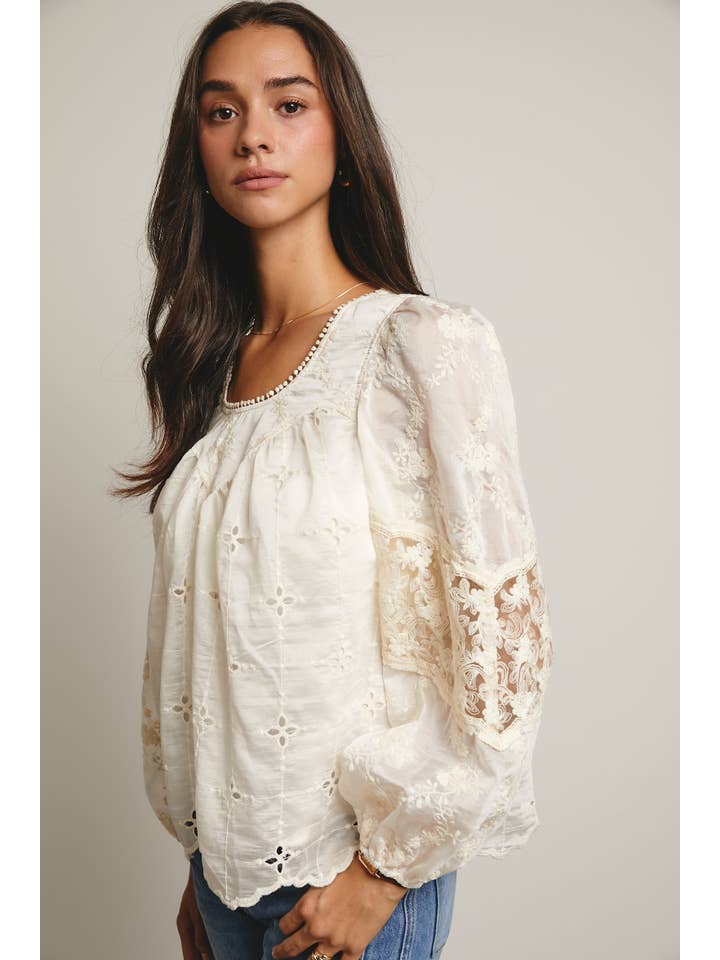 Lace Puff Sleeve Blouse - Ecru