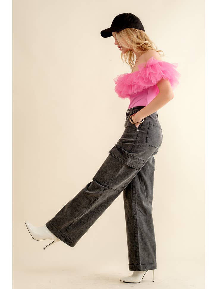 Tulle Ruffle Bodysuit - Hot Pink