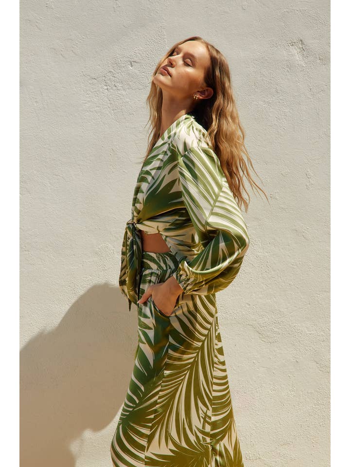 Tropical Adventures Knot Front Shirt - Palm Fronds