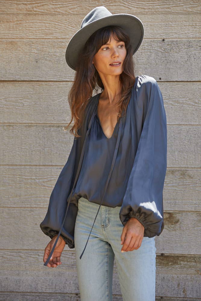 Sue Satin Top - Charcoal