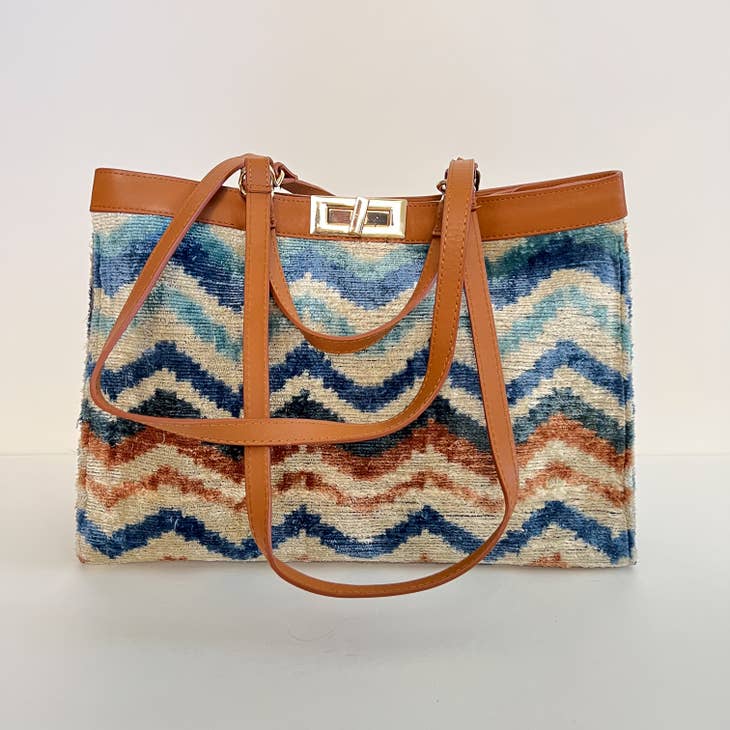 Caroline Bag - Blue & Tan Ikat