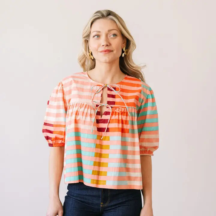 Mira Top - Apricot Colorful Stripe