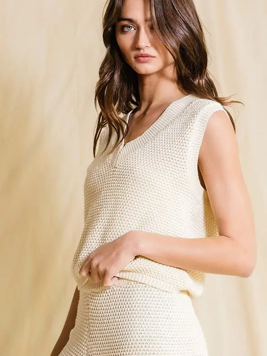 Textured Sweater Knit Tank Top - Cream