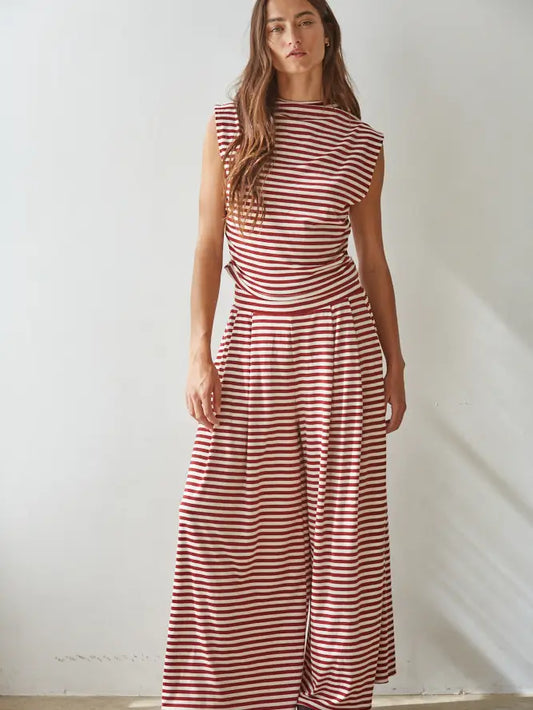 Mock Neck Sleeveless Top - Cream Maroon
