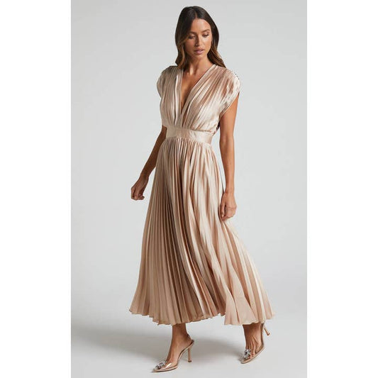 Pleated Midi Dress - Champagne