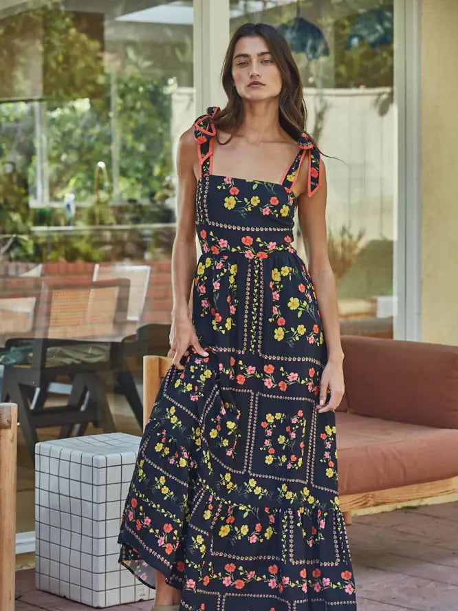 tie shoulder maxi dress Floral Tie Shoulder Maxi Dress