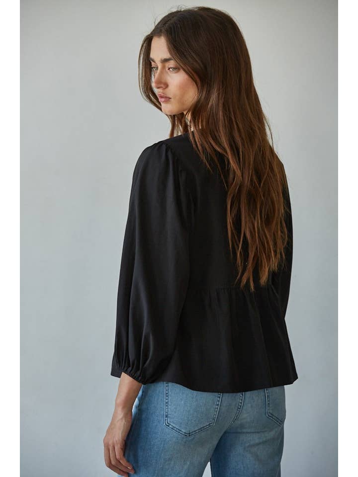 Ribbon Tie Strap Blouse - Black