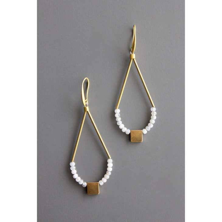 Geo Labradorite and Brass Earrings