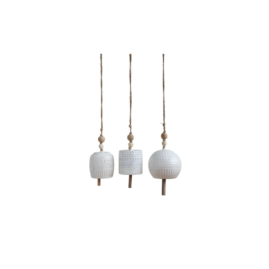 Round Stoneware Bell - White