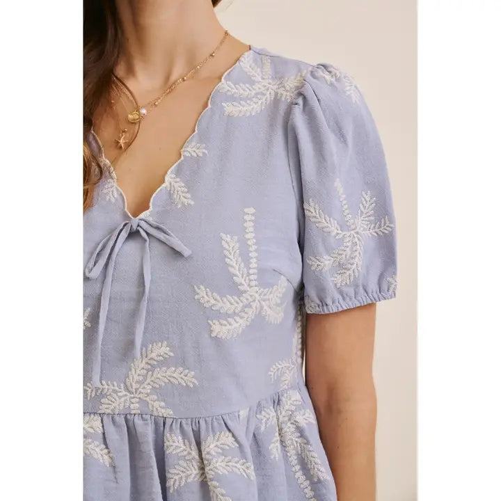 Embroidered Gauze Blouse - Sky Blue