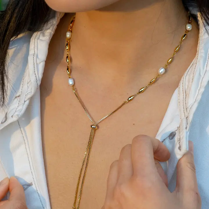 Bolo Necklace - Gold Plated + Pearl