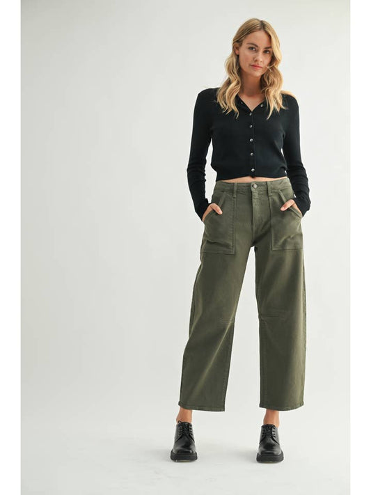 Utility Seamed Barrel Jean - Dark Olive