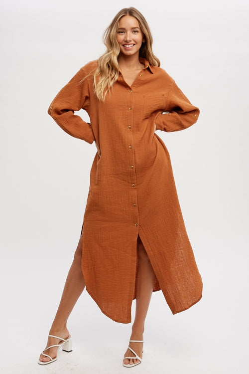 Button Up Maxi Dress - Camel
