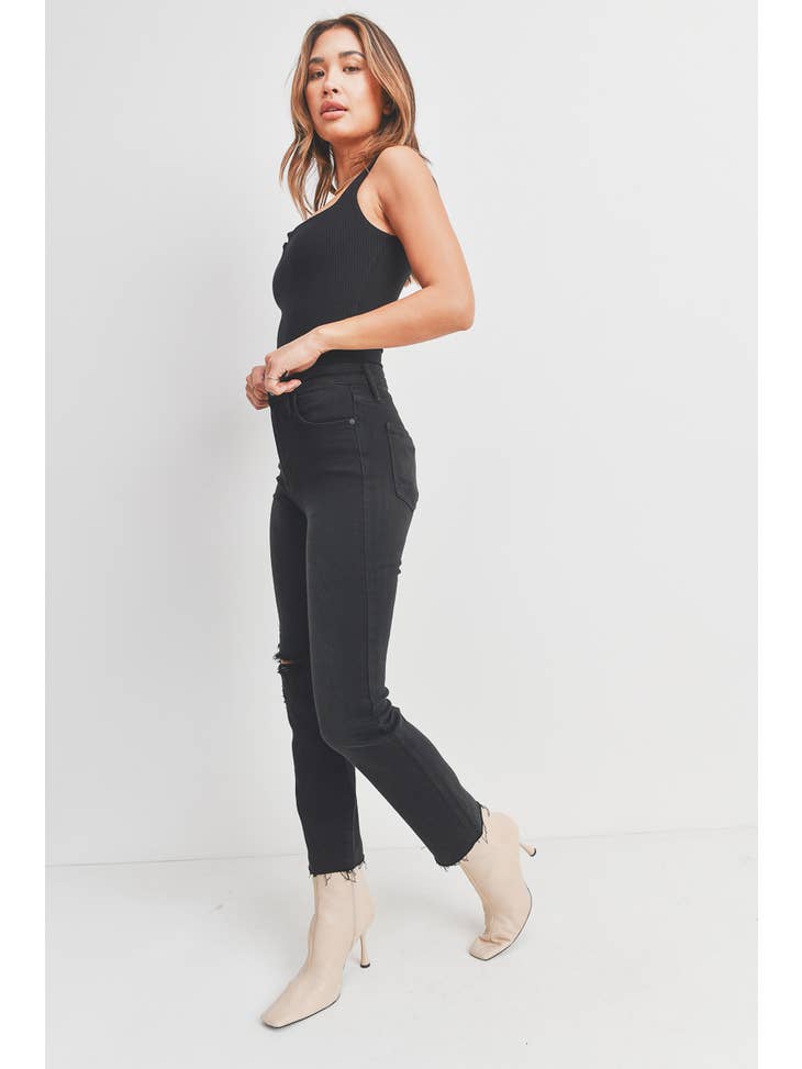 Knee Distress Vintage Slim Straight - Washed Black