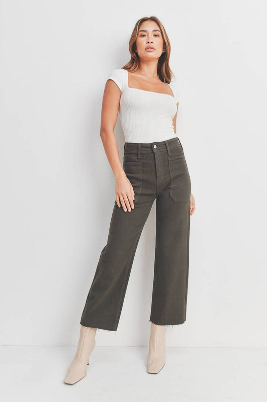 High Rise Utility Wide Leg - Forest Green