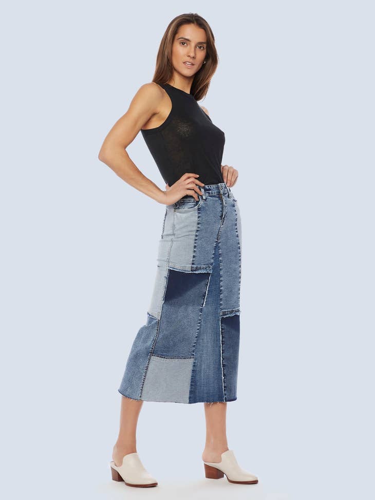 Mix Denim Skirt - Mix Blue