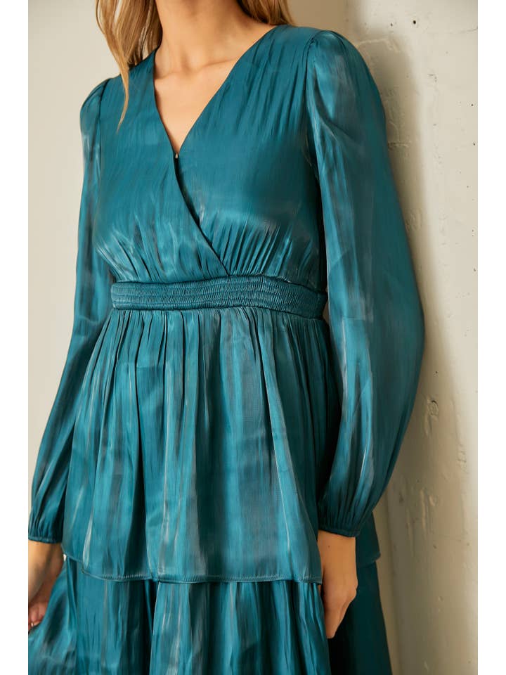 Sheer Tiered Midi Dress - Teal