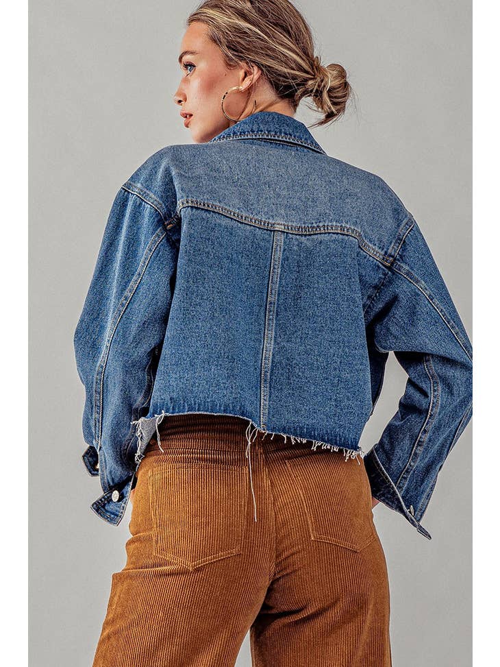 Raw Hem Denim Jacket - Blue