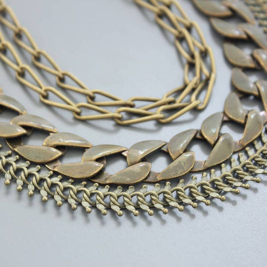Multi Strand Oxidized Brass Chain Necklace