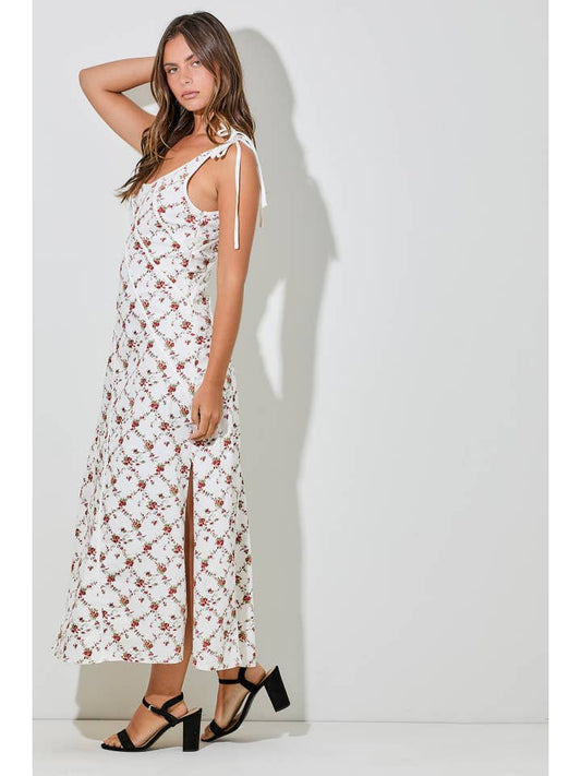 Floral Denim Maxi Dress - Ivory Multi