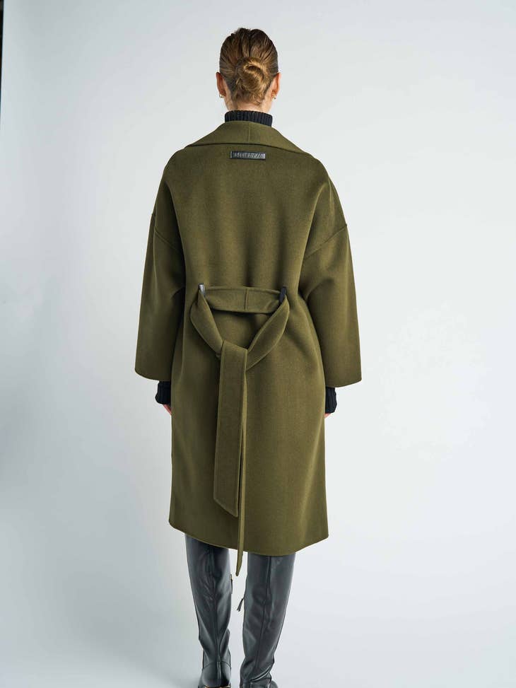 Hourglass Cashmere Belted Coat - Olive