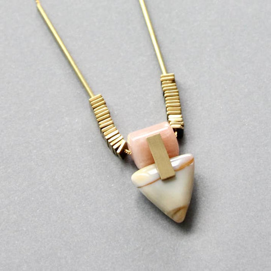 Peach Moon Stone and Agate Pendant Chain Necklace