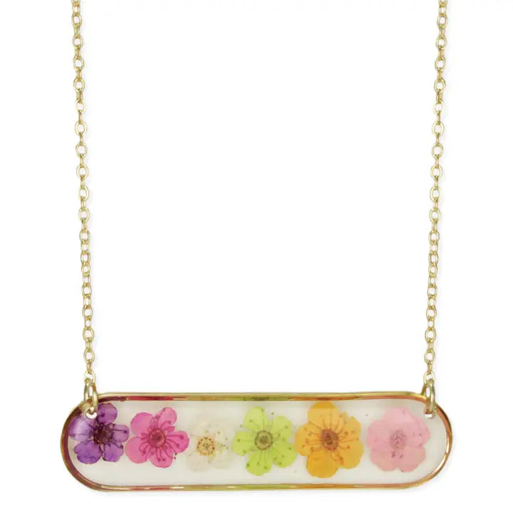 Dried Floral Necklace - Pastel Rainbow Bar