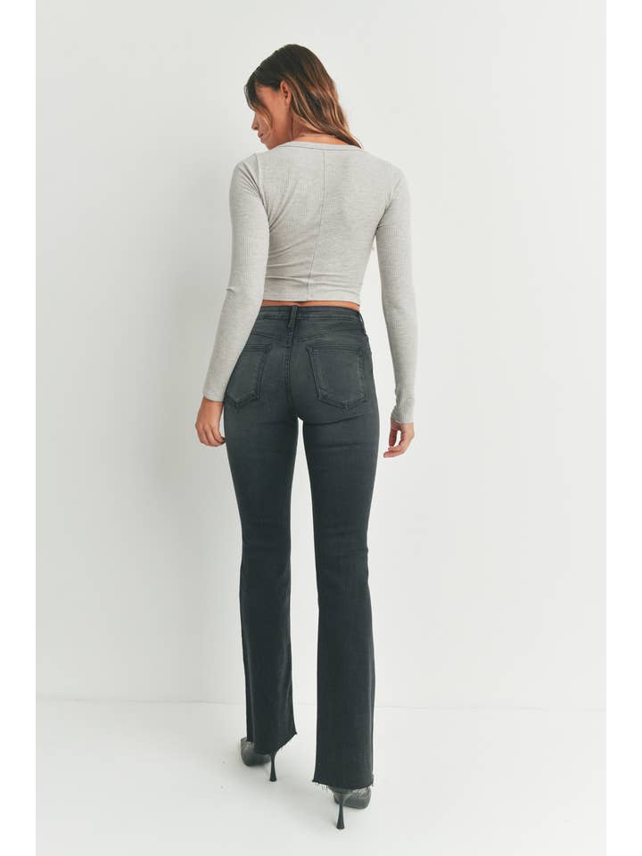 High Rise Scissor Hem Flare - Washed Black