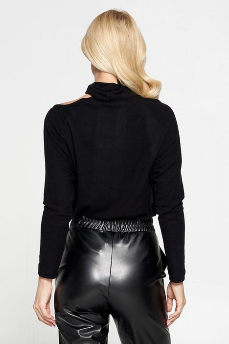 Cold Shoulder Turtleneck Sweater - Black