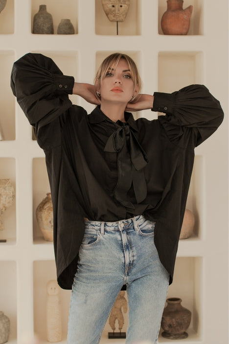 Merci Balloon Sleeve Oversized Shirt - Black