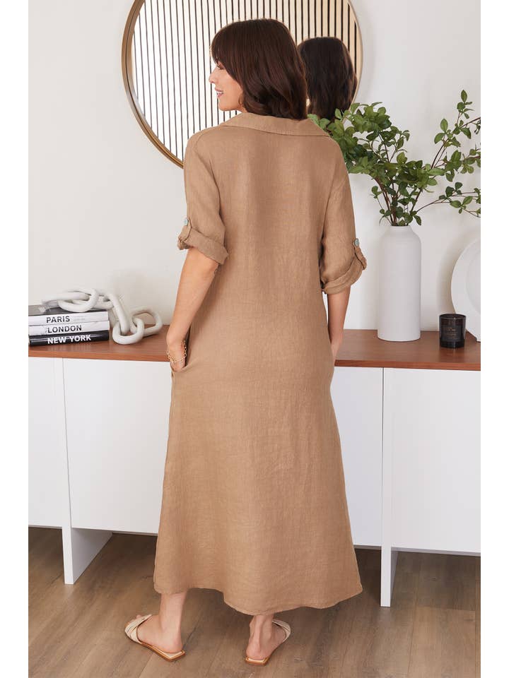 Linen Pocket Dress - Camel