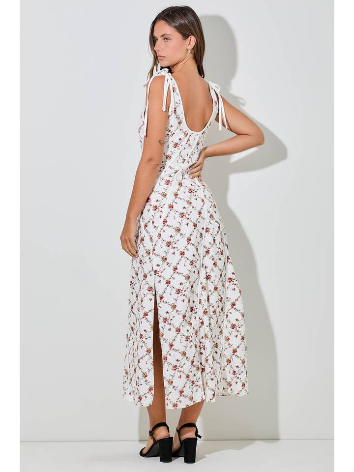 Floral Denim Maxi Dress - Ivory Multi