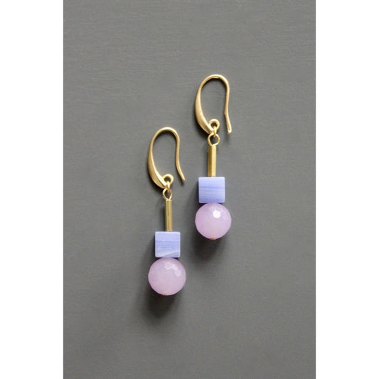 Geometric Lavender Cube Hook Earrings