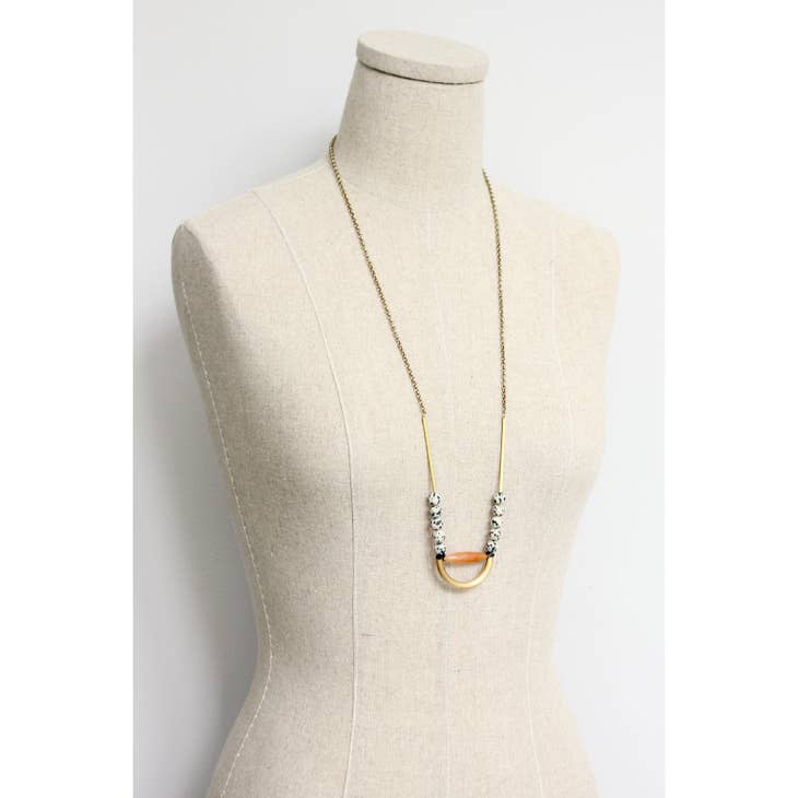 Geometric Dalmatian and Jade Necklace