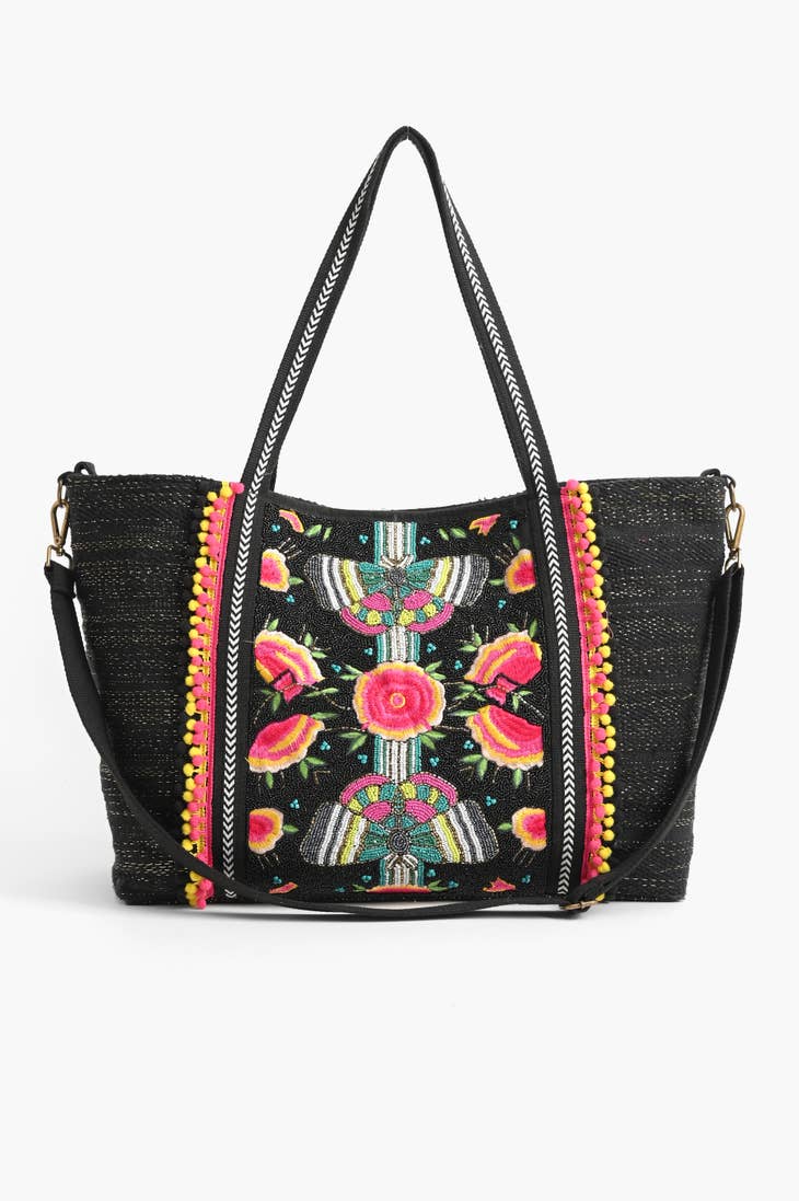 Midnight Butterfly Embellished Tote