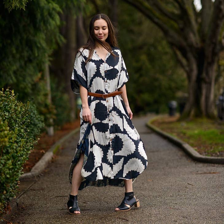 Silky Block Print Dress - Sunset