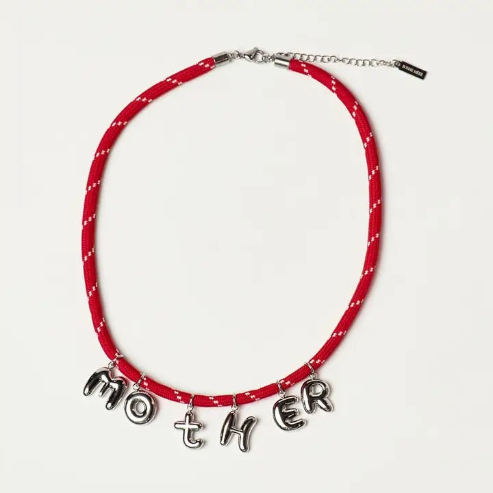 Mother Bubble Cord Necklace - Red/Silver