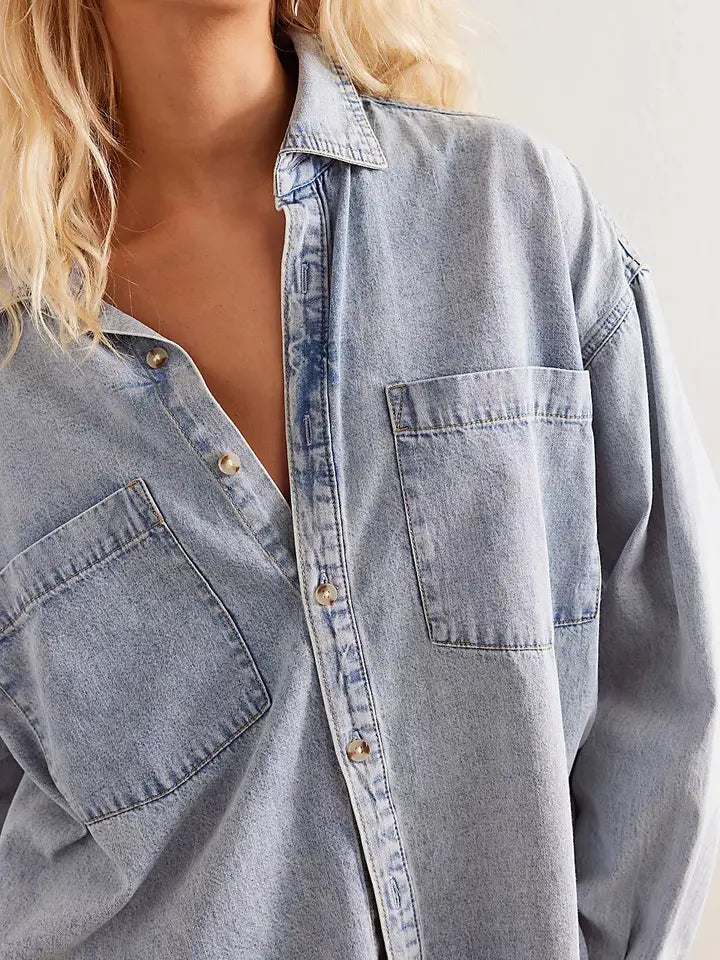 Long Sleeve Denim Shirt - Light Blue