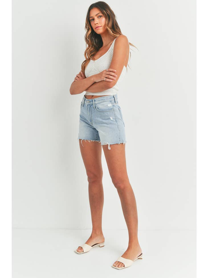 Clean High Rise Slit Short - Light Denim