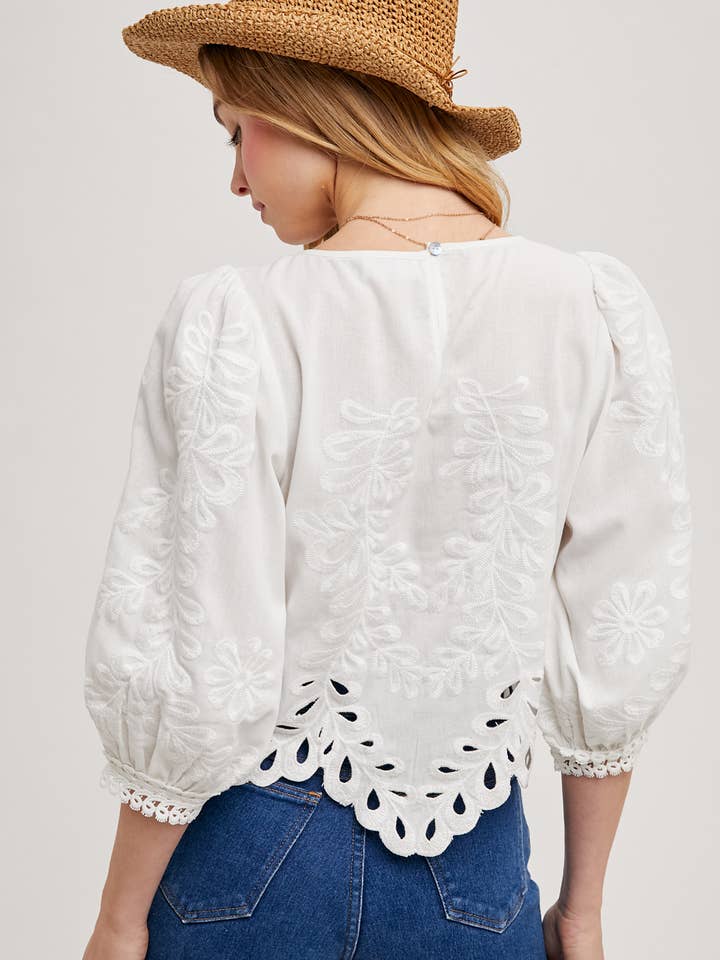 Lace Cut Out Top - Ivory